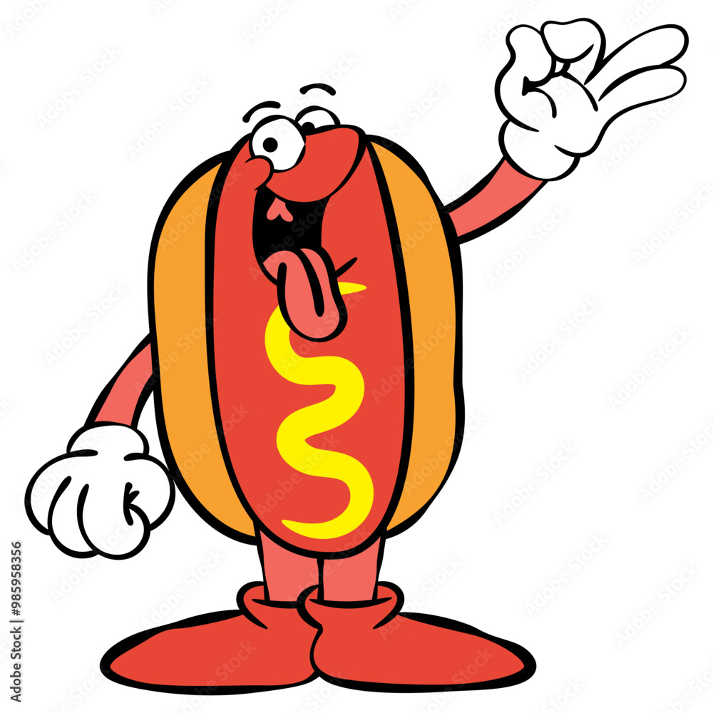 Hotdog Cartoon characters doing delicious gesture with its finger. Best for icon, sticker, logo, and mascot with street food business themes Hotdog Cartoon characters doing delicious gesture with its finger. Best for icon, sticker, logo, and mascot with street food business themes