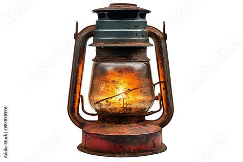 a rusty lantern with a light