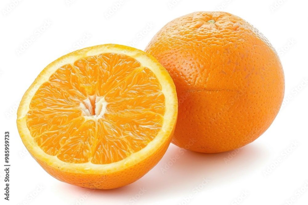 Freshly cut oranges on a clean white surface Freshly cut oranges on a clean white surface