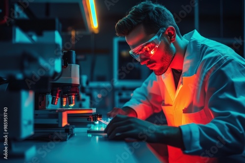 A Scientist Using a Microscope in a Laboratory
