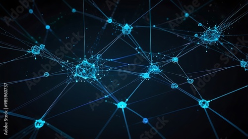 Futuristic Digital Network Background with Glowing Blue Nodes and Lines, Abstract Technology, AI, and Data Science Visualization