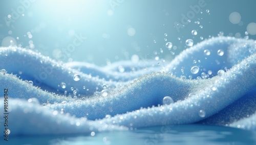 Water Droplets on Soft Blue Fabric