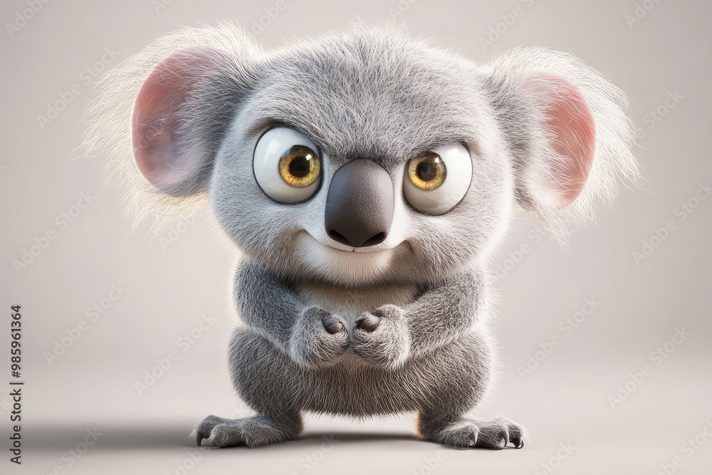 An animated grey koala with large ears, depicted in a pixelated and slightly blurred style, standing on hind legs, presenting a mix of cuteness and innocence in its pose. An animated grey koala with large ears, depicted in a pixelated and slightly blurred style, standing on hind legs, presenting a mix of cuteness and innocence in its pose.