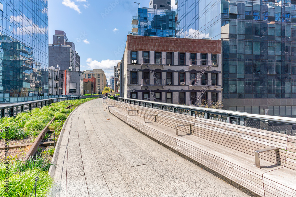 High Line urban park walkway in New York City