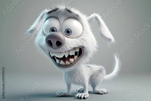 A whimsical animated white creature with disproportionately large eyes and a toothy grin, showcasing playful and quirky characteristics, perfect for humor and cartoon lovers. photo