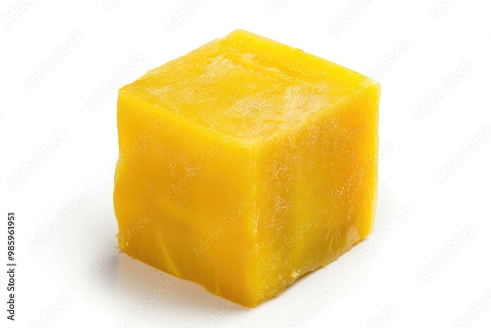 A single piece of cheese sitting on a white surface A single piece of cheese sitting on a white surface