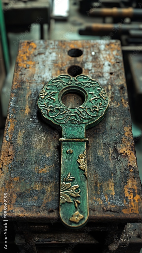 Ornate Antique Key with Floral Design Ornate Antique Key with Floral Design