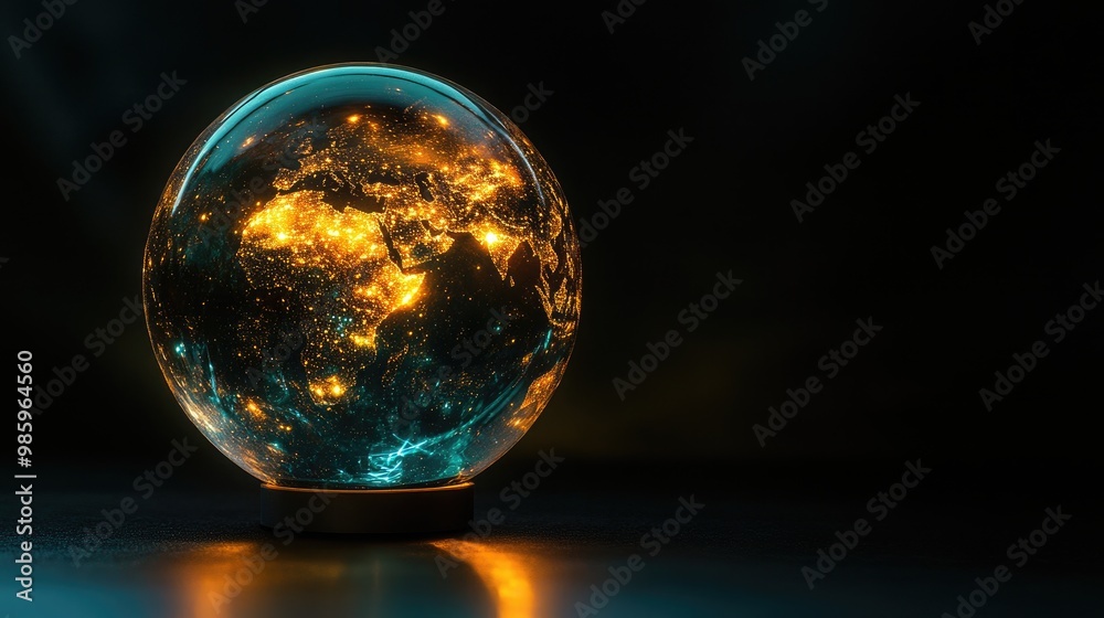 glowing globe, black setting (close up, focus on, copy space) dazzling and lively tones Double exposure silhouette with glowing ball glowing globe, black setting (close up, focus on, copy space) dazzling and lively tones Double exposure silhouette with glowing ball