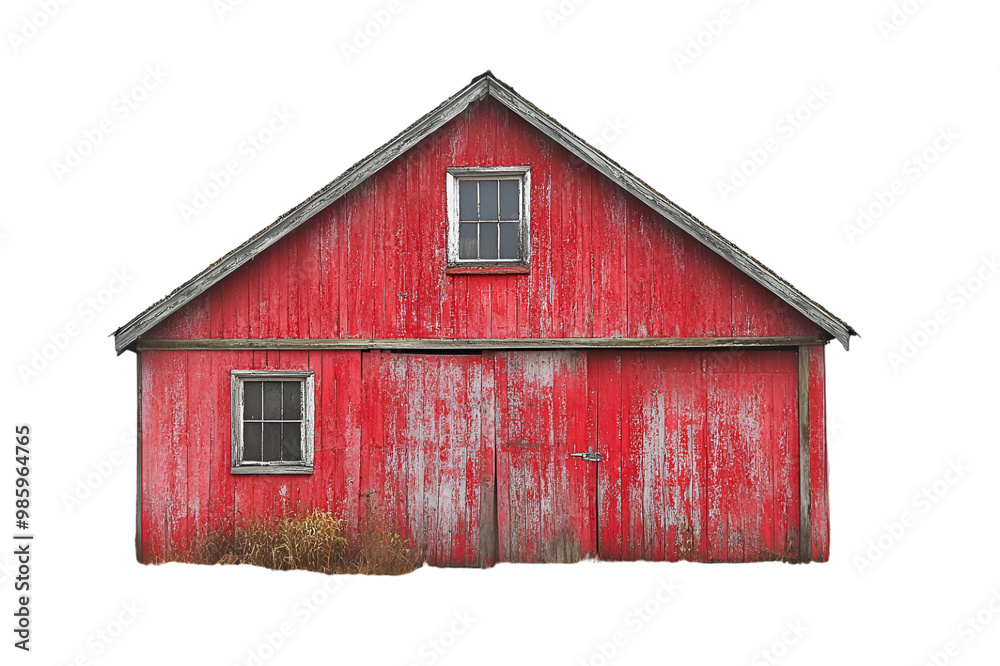 a red barn with a white background