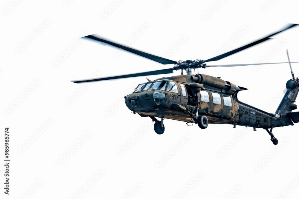 A military helicopter flies confidently through the air. Its powerful rotors create a dynamic motion. This image represents strength and precision. Generative AI A military helicopter flies confidently through the air. Its powerful rotors create a dynamic motion. This image represents strength and precision. Generative AI