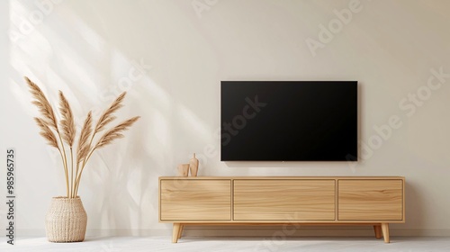 Minimalist TV stand with pampas grass decor