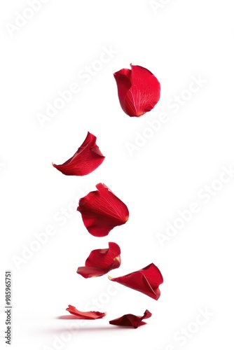 A cluster of red petals suspended in mid-air, free and unattached