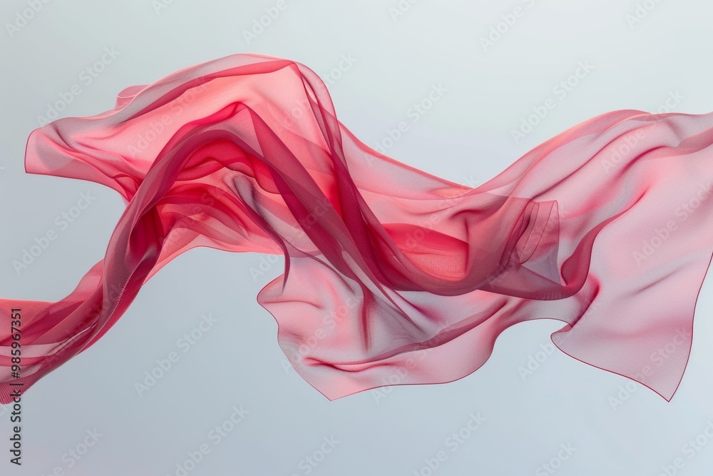 Fototapeta premium Flowing red fabric against soft gray background