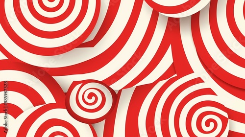 The image contains a pattern of red and white swirling concentric circles. Vector illustration