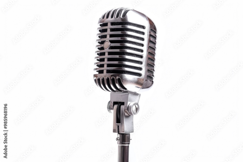 Fototapeta premium Close-up of an old fashioned microphone on a stand on a white background