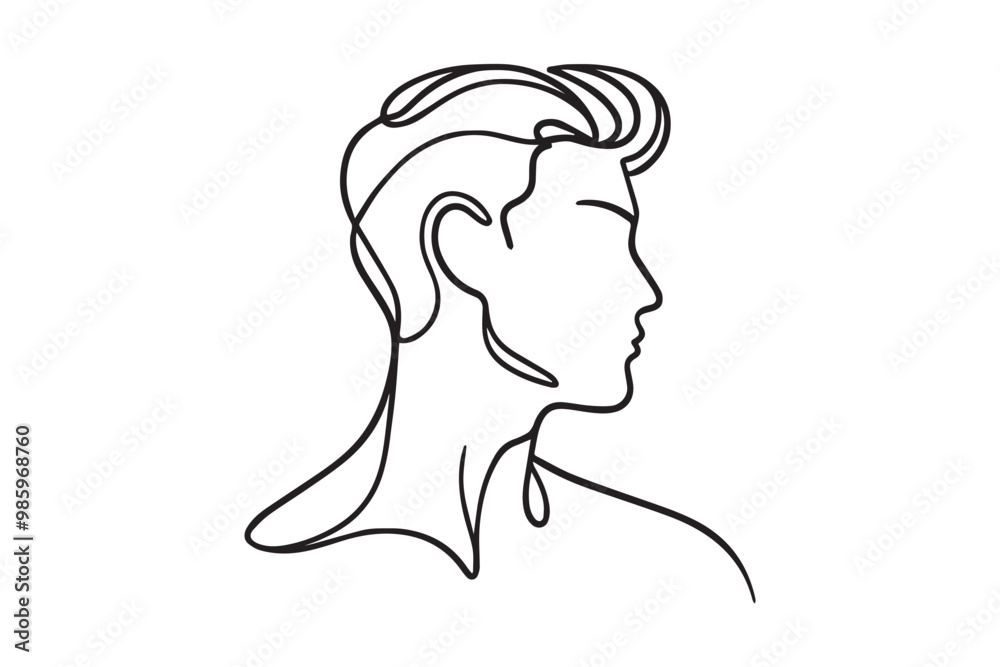 silhouette of young man face in continuous one line style, vector illustration silhouette of young man face in continuous one line style, vector illustration