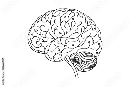 Human brain one continuous line. vector graphics