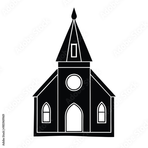 Church Building Silhouette Vector color line art Design.