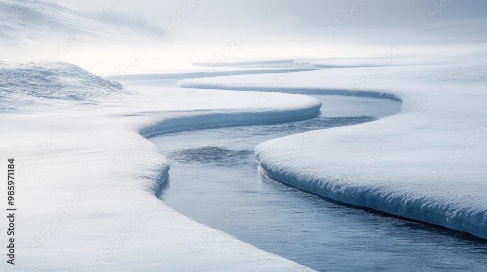 A Serpentine River Cutting Through a Snowy Landscape A Serpentine River Cutting Through a Snowy Landscape
