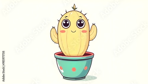 A cute and whimsical pastel colour cactus with large eye photo