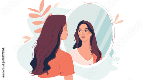 Reflections of Self-Acceptance: The Woman Looking in Mirror Illustration