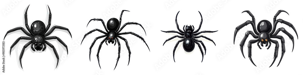 Detailed Black Spider Silhouettes or Isolated on Solid Dark Background Representing the Concept of Halloween Horror Phobia or Danger Detailed Black Spider Silhouettes or Isolated on Solid Dark Background Representing the Concept of Halloween Horror Phobia or Danger