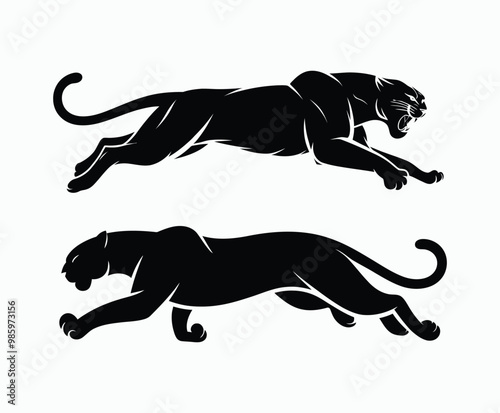 Wild animal black panther silhouette EPS vector isolated illustration template on a white background