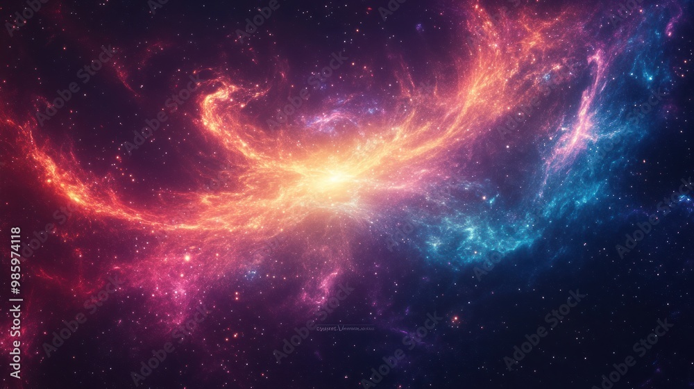A vibrant galaxy background with swirling stars, nebulae, and glowing celestial bodies against a deep black sky, perfect for cosmic-themed designs.