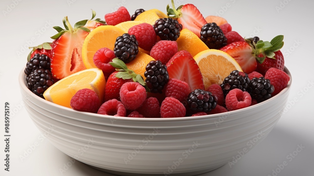 Vibrant Fresh Fruit Salad Bowl on White Background Vibrant Fresh Fruit Salad Bowl on White Background