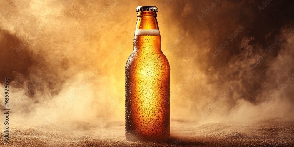 Brown beer bottle condensing in a warm humid environment Brown beer bottle condensing in a warm humid environment