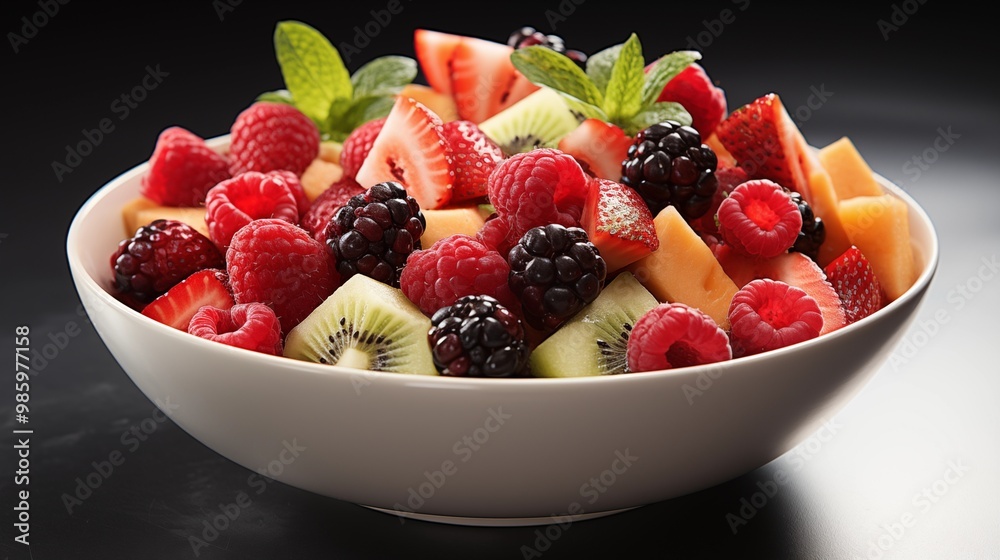 Bowl of Fresh Fruit Salad with White Background Bowl of Fresh Fruit Salad with White Background