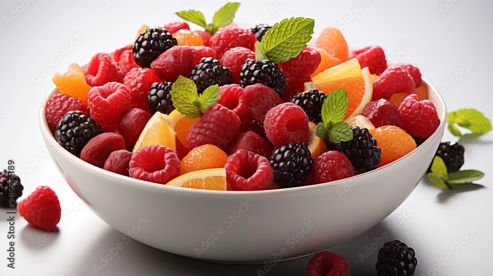 Vibrant Fruit Salad Bowl on a Pure White Background Vibrant Fruit Salad Bowl on a Pure White Background