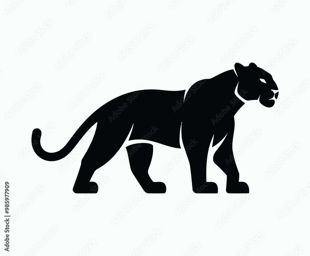Obraz premium Wild animal black panther silhouette EPS vector isolated illustration template on a white background
