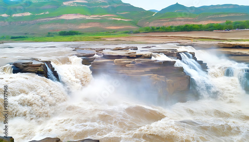 Stunning Hukou Falls of Yellow River, picturesque scenery. photo