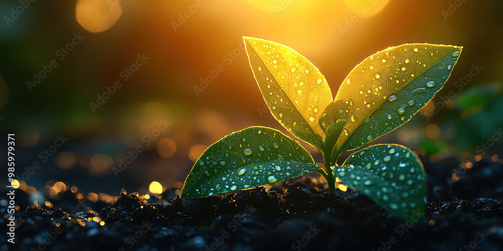 A small sprout with two delicate leaves . AI generative. A small sprout with two delicate leaves . AI generative.