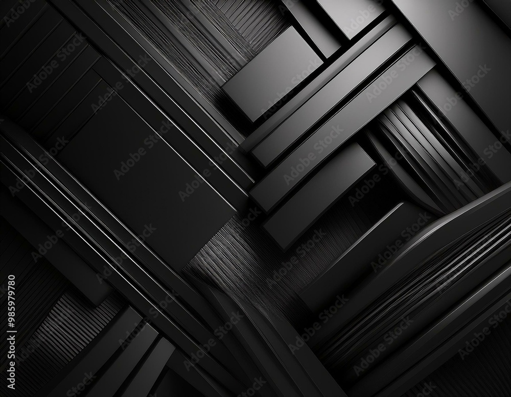 Abstract background formed from Black 3D Shapes. Tech 3D Render with copy-space. Abstract background formed from Black 3D Shapes. Tech 3D Render with copy-space.