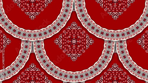 Romanian rotating embroidery pattern, 4k abstract  background loop in colors
