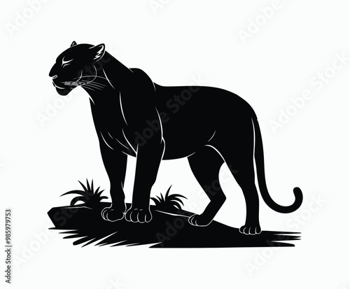 Wild animal black panther silhouette EPS vector isolated illustration template on a white background