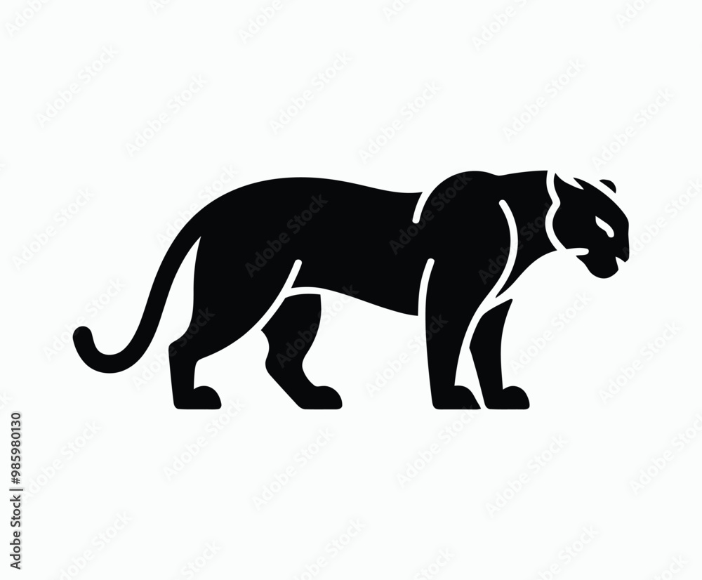 Obraz premium Wild animal black panther silhouette EPS vector isolated illustration template on a white background