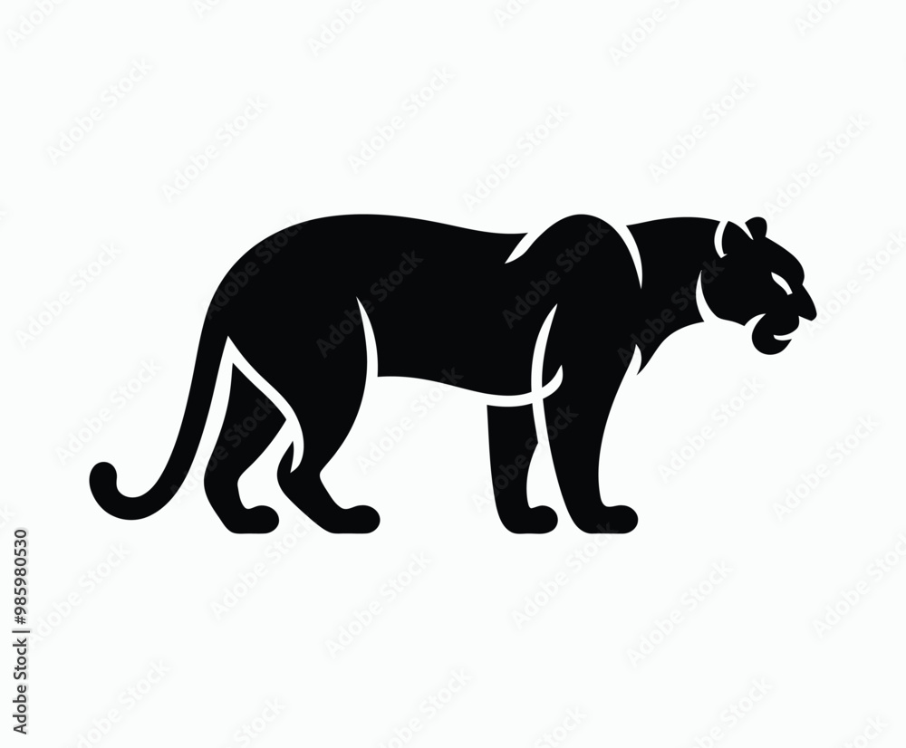 Obraz premium Wild animal black panther silhouette EPS vector isolated illustration template on a white background