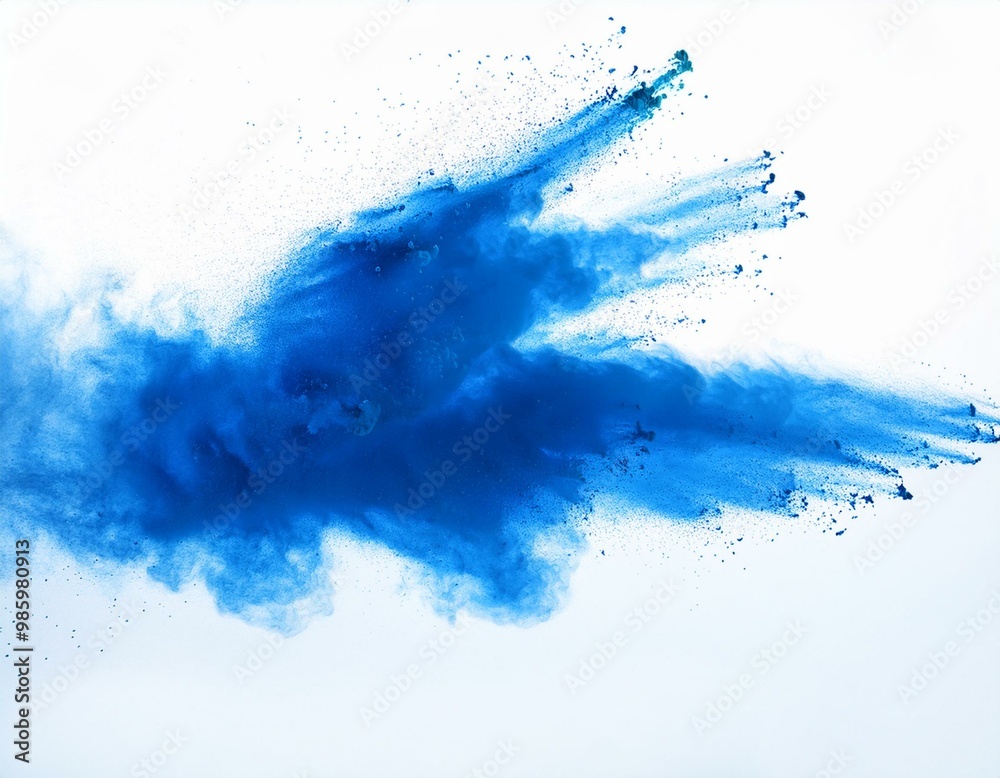 Abstract blue dust explosion on white background. Freeze motion of blue powder splash. Painted Holi in festival. Abstract blue dust explosion on white background. Freeze motion of blue powder splash. Painted Holi in festival.