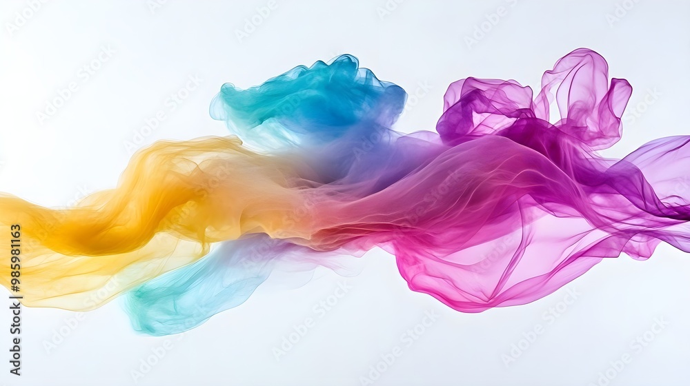 Fototapeta premium Colorful flowing silk fabric, white isolated background
