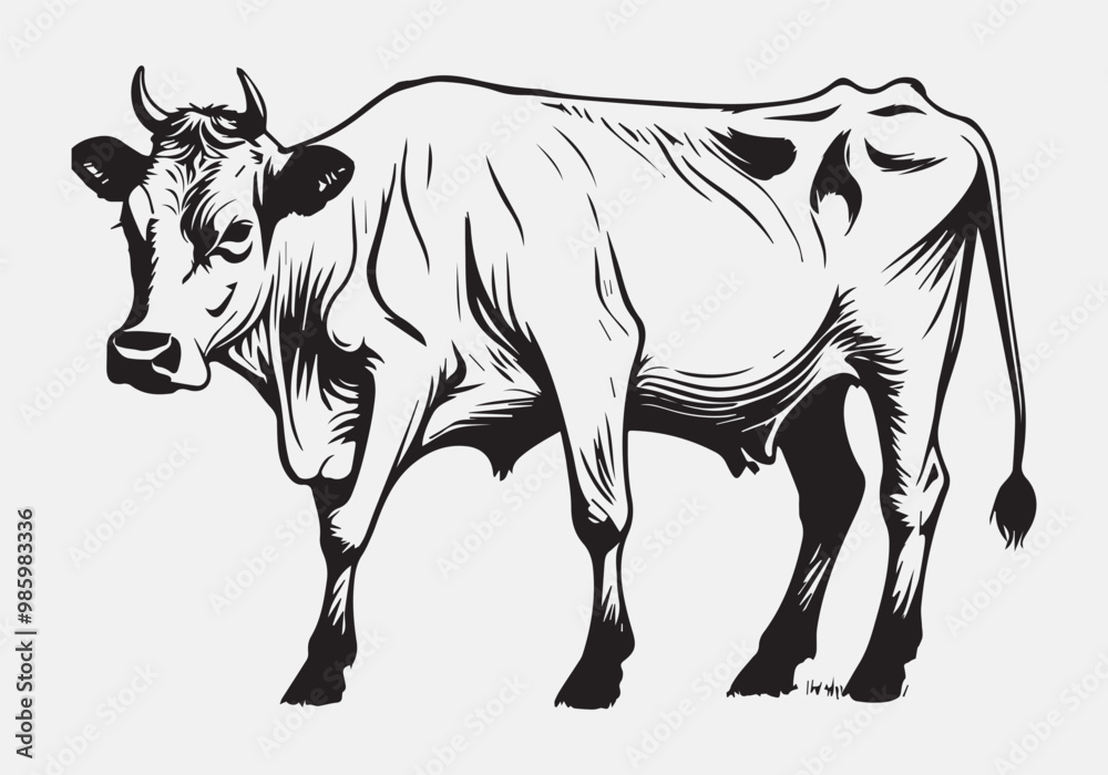 Fototapeta premium cow Animal logo Isolated Black on White background