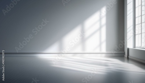 Abstract white studio background for product presentation. Empty room with shadows of window. Display product with blurred backdrop. Soft focus
