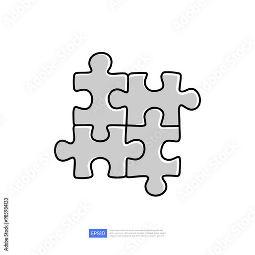Hand drawn puzzle piece doodle icon. Outline vector sketch, perfect for web design, mobile apps, infographics, and print materials. Isolated on white background