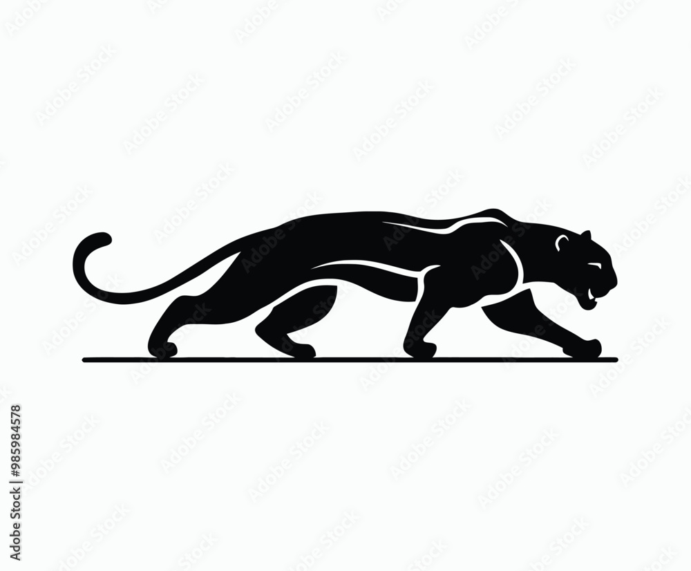 Obraz premium Wild animal black panther silhouette EPS vector isolated illustration template on a white background
