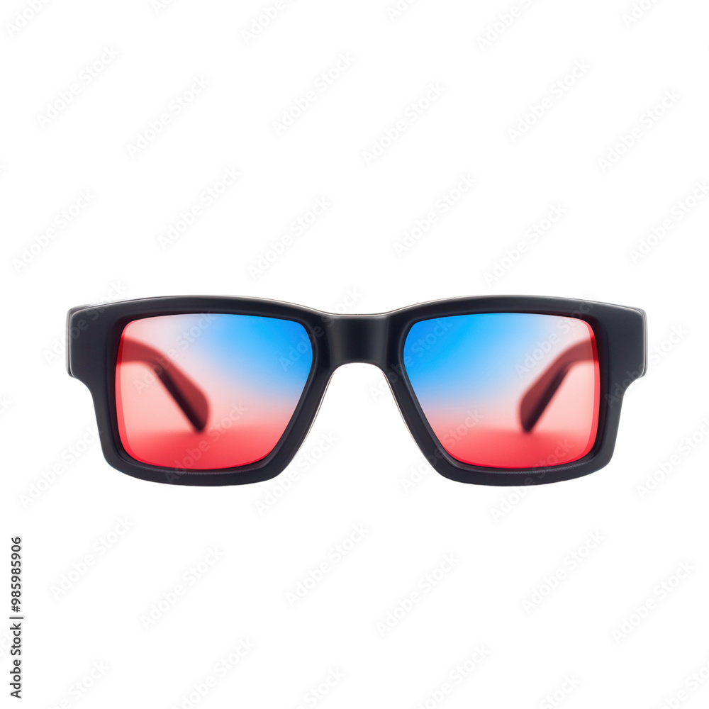 Stylish sunglasses with gradient lenses in red and blue, perfect for summer outfits, beach days, and outdoor adventures. isolated on a transparent background Stylish sunglasses with gradient lenses in red and blue, perfect for summer outfits, beach days, and outdoor adventures. isolated on a transparent background