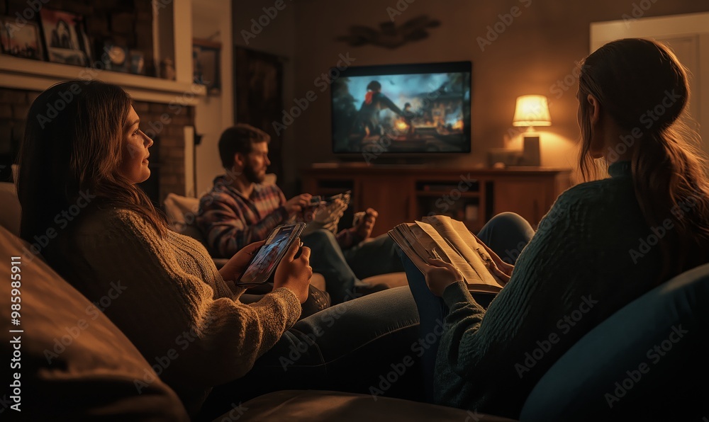 A family is relaxing in the living room together A family is relaxing in the living room together