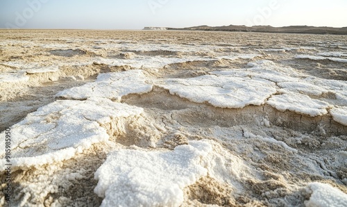 White salt crust on cracked desert earth.