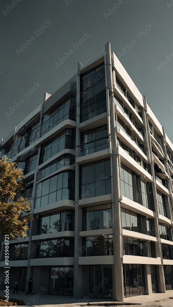 Line art of a modern building in 3D style. Line art of a modern building in 3D style.